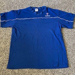 BLUE s/s TEXAS RANGERS cotton T-SHIRT applique & embroidery V-neck * EUC * 2XL